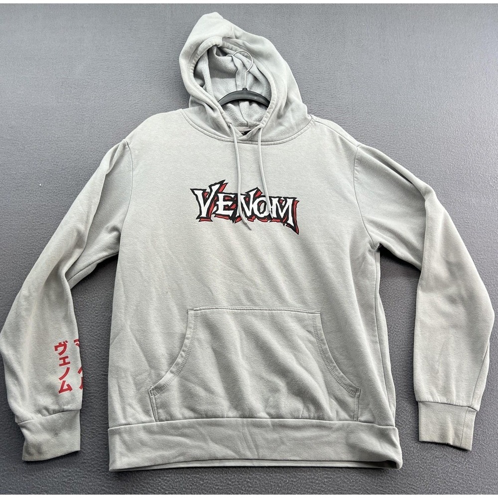 Marvel Venom Hoodie Men's Medium Gray Pullover Japanese Graphic Comic Sweatshirt